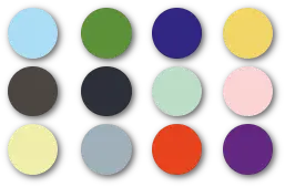 Zwölf Kreise mit verschiedenen Farben.