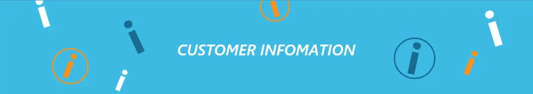 Customer information in white font against blue backdrop