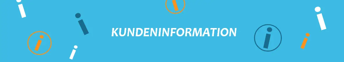 Kundeninformation in weisser Schrift auf blauem Untergrund