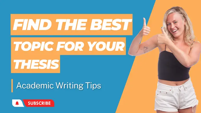 A young female with thumbs up and the inscription Find the best topic for your thesis.