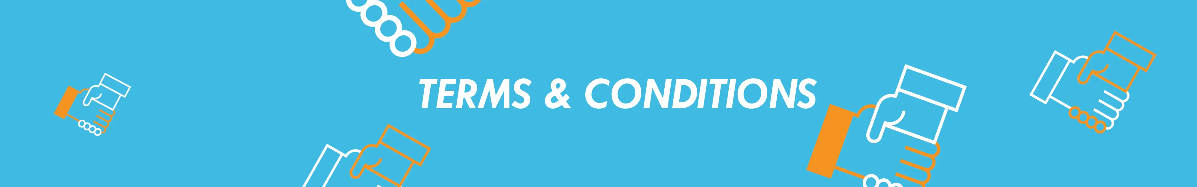 General terms and conditions in white font against blue backdrop