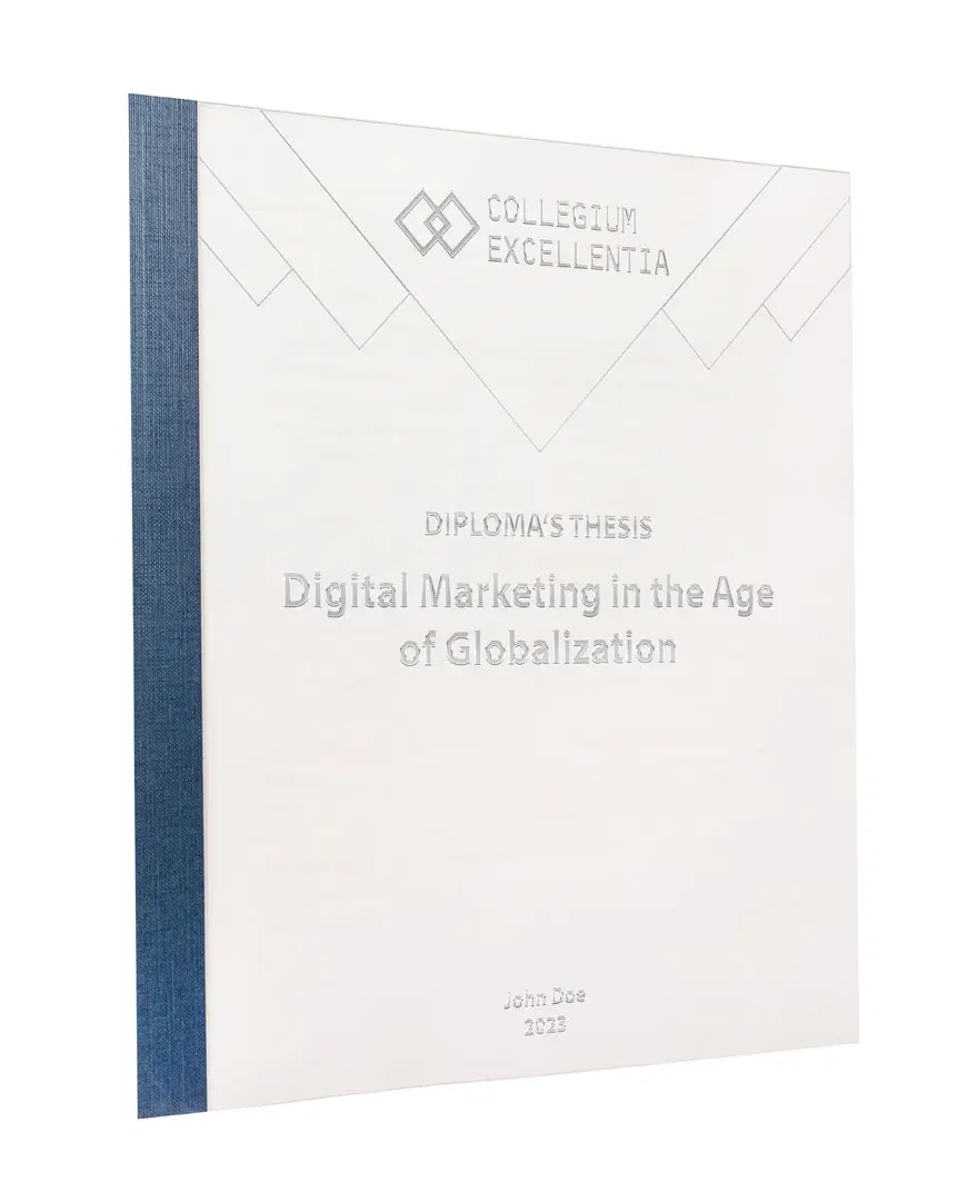 Diploma thesis with transparent softcover in blue