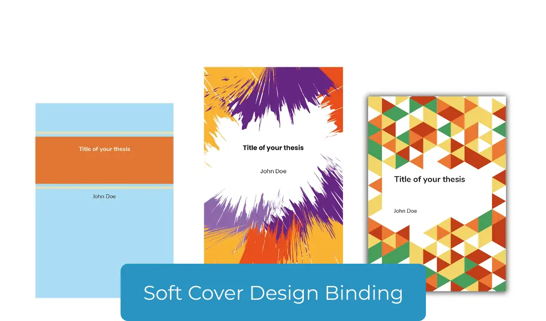 Three custom-designed softcover binding books in different designs