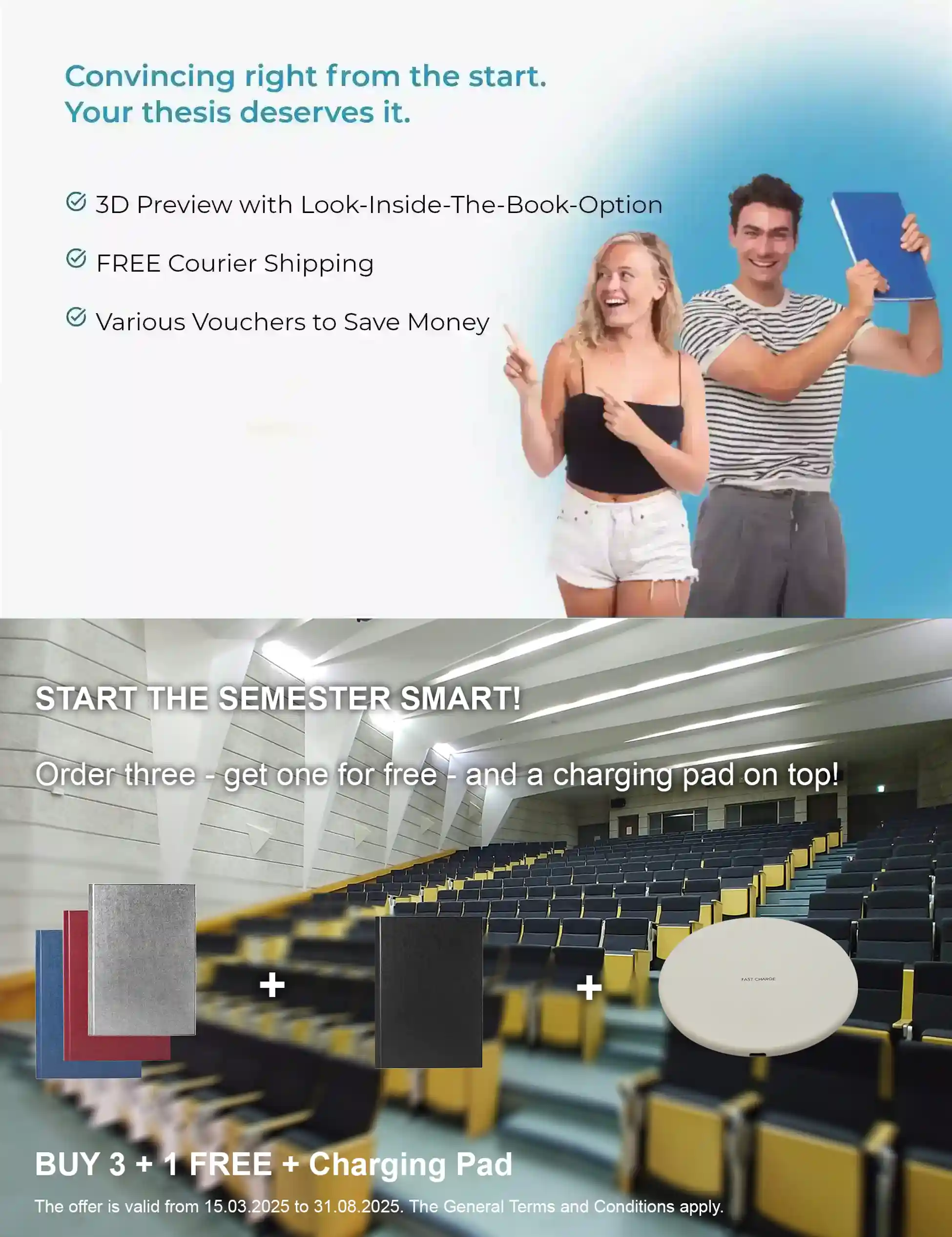 Two cheerful students plus special campaign ad.